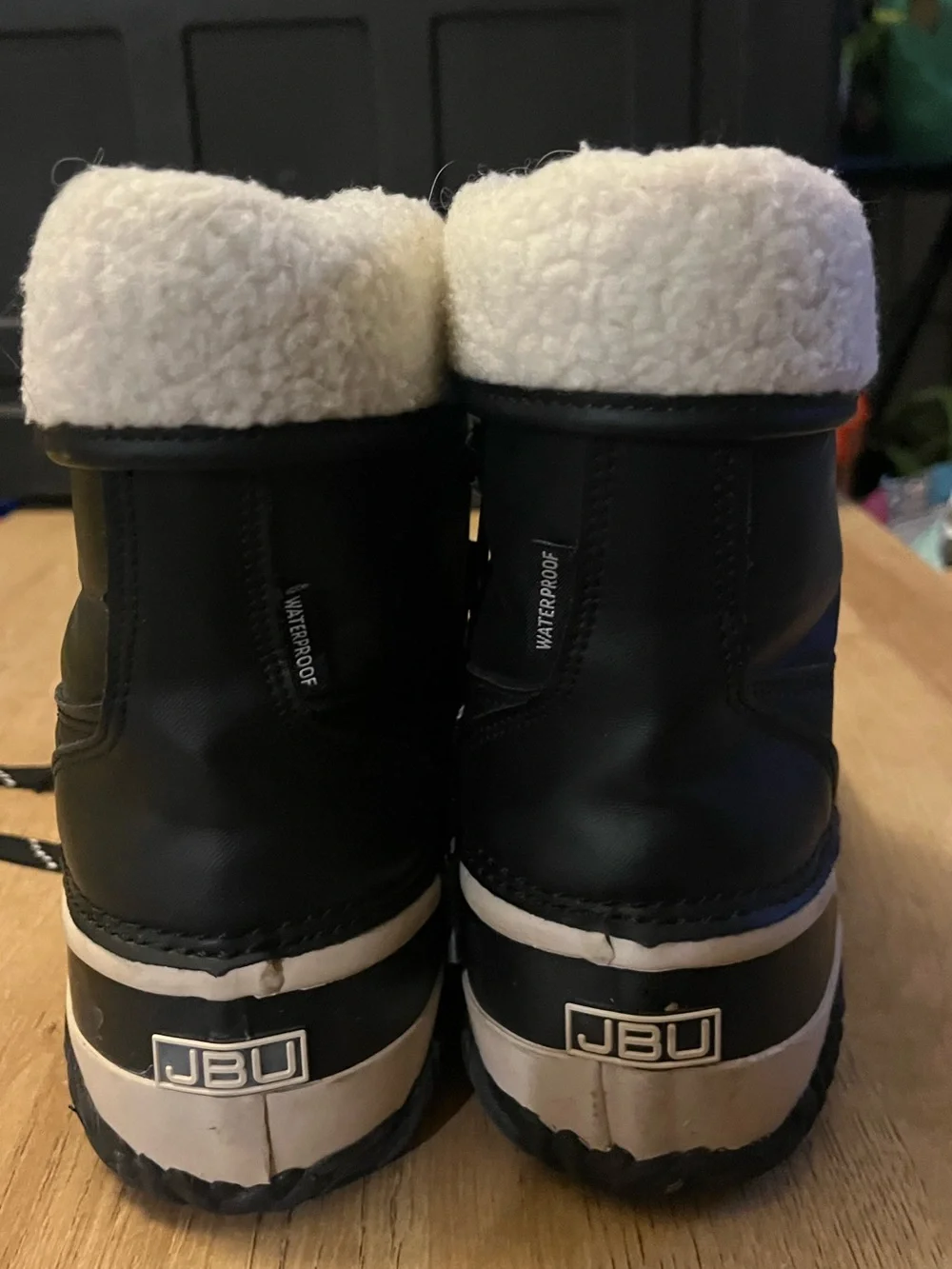 JBU  Black and White Sherpa-Lined Rain & Snow Boots